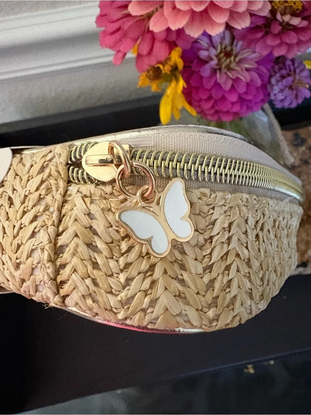 Tahari Gold Woven Cosmetic Pouch with Hand Lotions Peony Rose & Lilac Travel Set